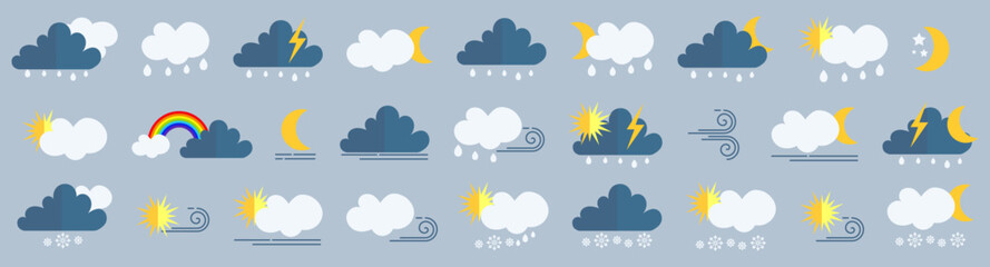 Different weather icon collection. Set of weather icons in line style for web