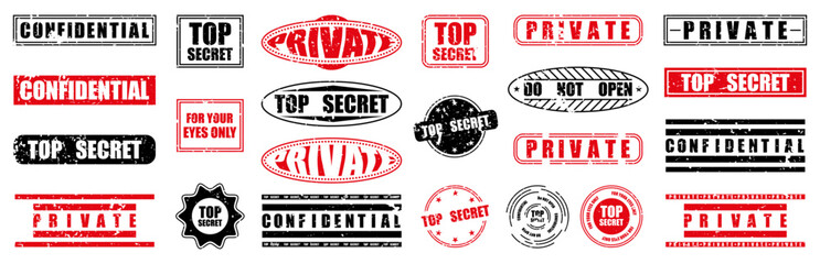 Set of grunge top secret seal. Top secret stamp collection