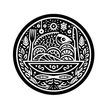 recommend clip art: Sashimi in decorative emblem ornament, Victorian, art deco, art nouveau, boho, bohemian,  folk, flourish