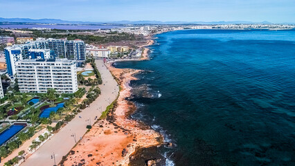 Naklejka premium Aerial view of the beaches and coves of Orihuela Costa, Alicante province, Spain