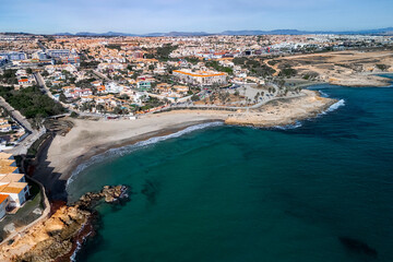 Aerial view of the beaches and coves of Orihuela Costa, Alicante province, Spain