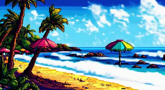8 bit video of waves on the beach