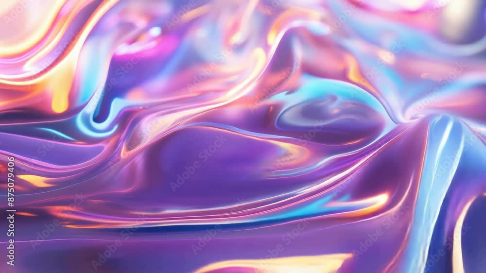 Wall mural 3d animation of iridescent fabric in bright colors and highlights