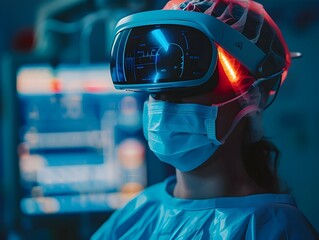 Doctor Utilizing Virtual Reality for Simulated Medical Procedure in Operating Room