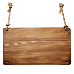 Natural wooden sign  board  with rope isolate on transparent png.
