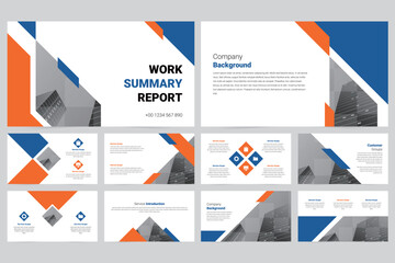 Blue and orange modern business work report slide presentation template