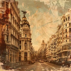 Fototapeta premium photo collage with an ancient city. Paper texture. AI generated illustration