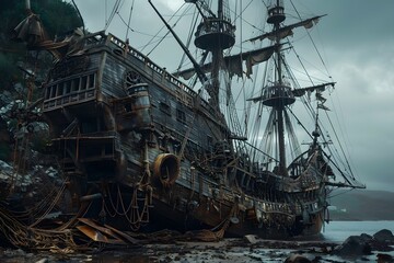 Fototapeta premium Old abandoned pirate ship