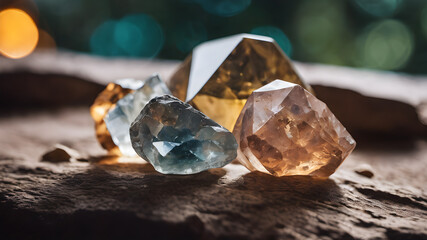 A bunch of beautiful semi-precious stones.  precious and semiprecious stones.