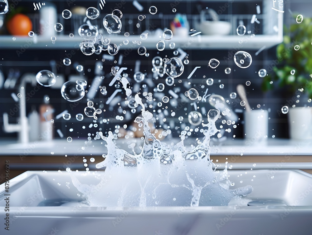 Poster bubbles overflow the sink,arranging into mathematical formulas and equations