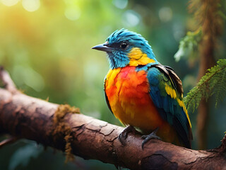 Obraz premium Vibrant Avian Perch: A Colorful Bird in the Forest