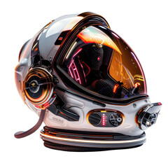 Fototapeta premium Futuristic space helmet with advanced technology and sleek design. Perfect for sci-fi concepts and space exploration themes.
