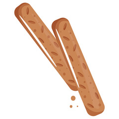 icon of two fried long rye bread rusks and rusk crumbs, for various designs