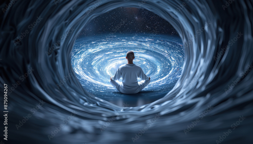 Canvas Prints a man is sitting in a spiral shaped tunnel