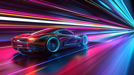 Fast Futuristic Clean Energy Car with Colorful Light Trails