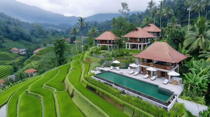 Accommodation at hotel resort by terrace rice field for healing vacation