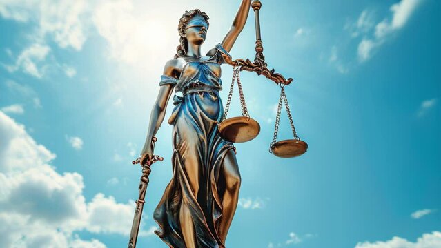 Statue of Lady justice, Themis sculpture over clear blue sky with copy space. Law concept. Legal law, advice and justice concept. Themis sculpture over clear blue sky with copy space. 