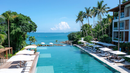 Accommodation at hotel resort by seaside field for healing vacation