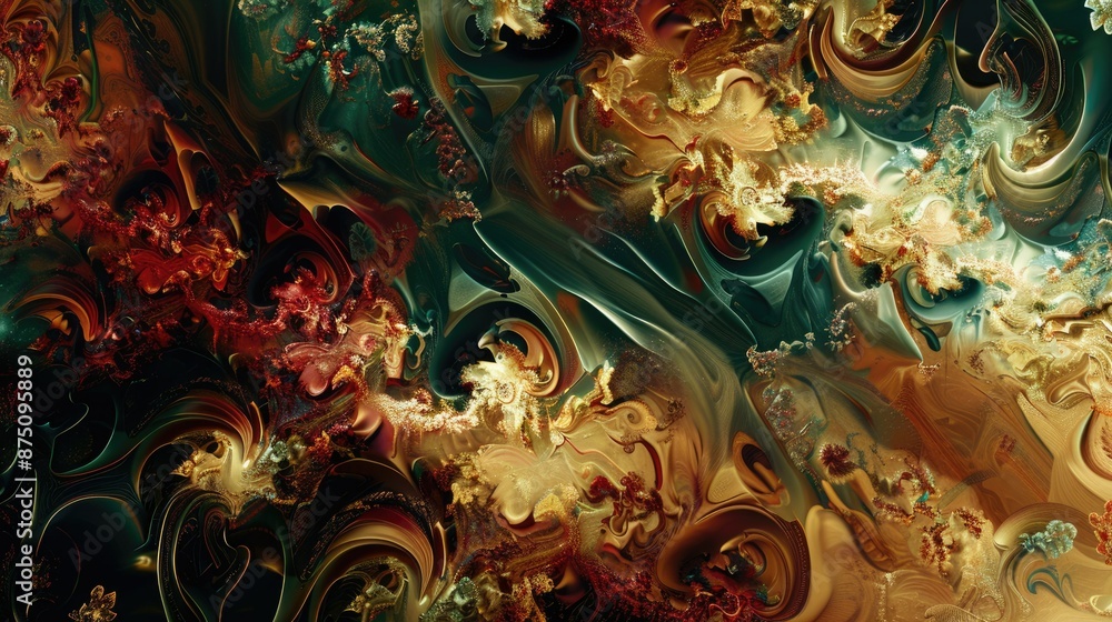 Poster stunning detailed fractal art with intricate patterns and vibrant colors, creating a mesmerizing vis