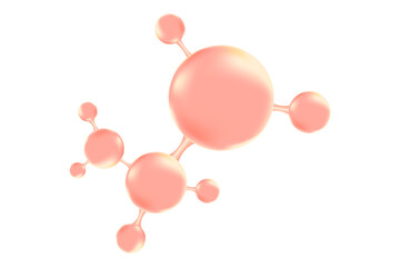 Pink, peach color glowing molecule of hyaluronic acid or collagen, nano 3D cell, vector bio scientific icon with glass texture. Cosmetology treatment isolated elements. Beauty science skin