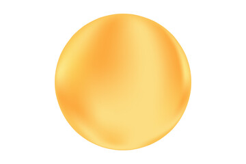 Cute 3d gold circle glowing shape with gradient texture, aesthetic yellow oil bubble, isolated transparent background, for websites, cosmetics presentations, logo, identity, flyers, posters.