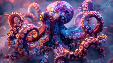 Fototapeta premium Portrait of octopus, Abstract art colorful painting octopus