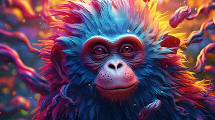 Portrait of a monkey, Abstract art colorful painting monkey