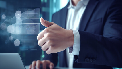 Financial and investment business planning, Businessman analyzing growth sales data graph on virtual screen.Digital online marketing, Businessman use laptop with advertising on website,ecommerce store