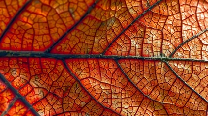 Macro Shot of a Vibrant Red and Orange Autumn Leaf