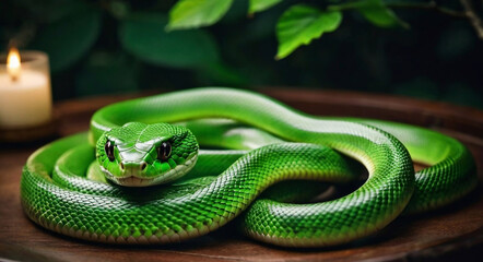 Fototapeta premium year of the green Wooden Snake according to the eastern (Chinese) calendar 