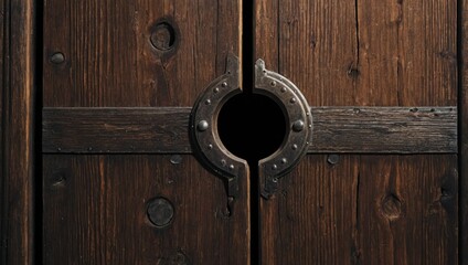 Fototapeta premium A high resolution graph of a keyhole on an old wooden door, with a view inside showing a fantastical