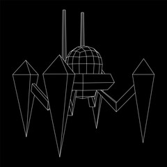 Spider robot with radar antenna. Nanobot, nanotechnology medical concept. Wireframe low poly mesh vector illustration