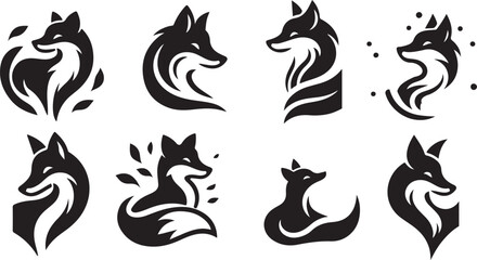 Set of fox logo vector illustration silhouette icon