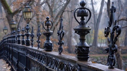 Fototapeta premium Iron railings lining picturesque bridges AI generated illustration