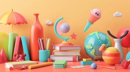 Playful and vibrant 3D models of educational tools in a cute design AI generated illustration