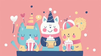 Fototapeta premium Playful characters enjoying coffee in a whimsical and cute style AI generated illustration