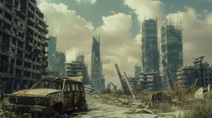 Post-apocalyptic cityscape with ruins  AI generated illustration