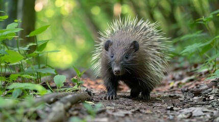 Prickly porcupine roaming through the woods AI generated illustration
