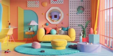 Produce a cute 3D scene inspired by Memphis design  AI generated illustration