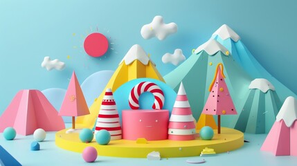 Produce a cute 3D scene inspired by Memphis design  AI generated illustration