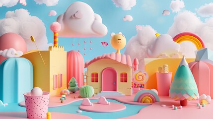 Produce a cute 3D scene inspired by Memphis design  AI generated illustration