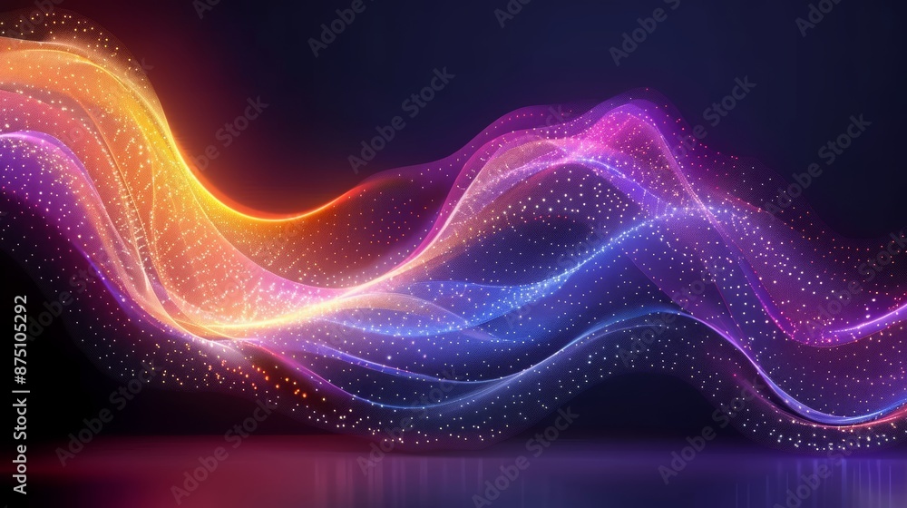 Poster colorful gradient fluid flow smoke in mesh color with glowing dots, abstract background with the col