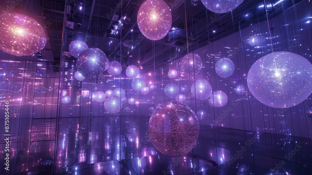 Poster pulsating orbs of light in a mesmerizing hypnotic display ai generated illustration