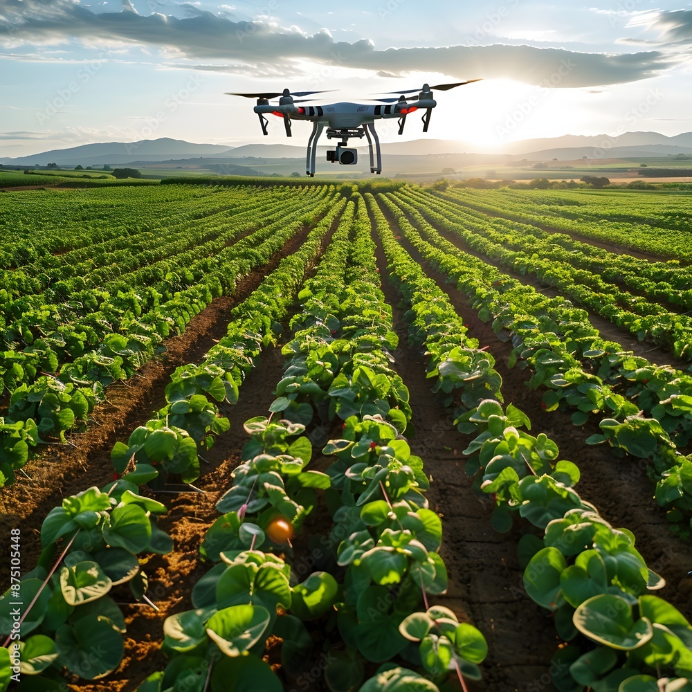 Poster drone monitoring smart agricultural field with automated irrigation