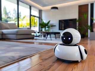 Obraz premium AI Powered Personal Robot Assistant Performing Household Tasks in Modern Home Interior