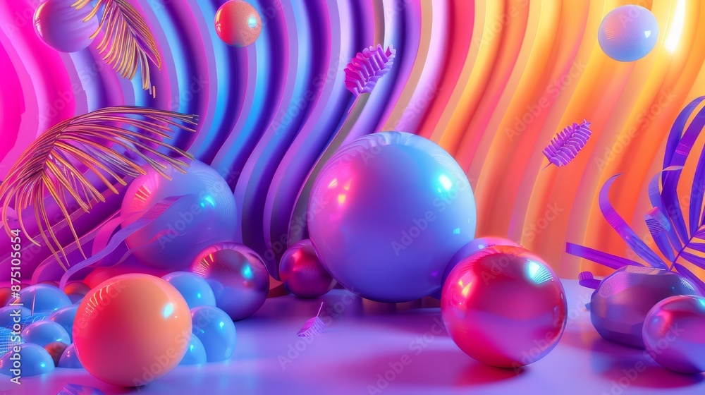 Poster quirky and fun neon colored 3d render with abstract elements ai generated illustration