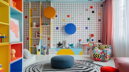 Quirky and colorful family design inspired by Memphis style  AI generated illustration