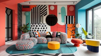 Quirky and colorful family design inspired by Memphis style  AI generated illustration