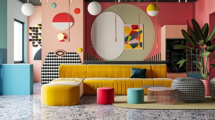 Quirky and colorful family design inspired by Memphis style  AI generated illustration