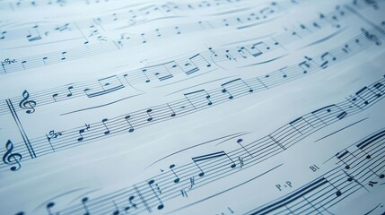 Close-up of vintage sheet music with notes and staves. Ideal for themes of music, creativity, and classical compositions.